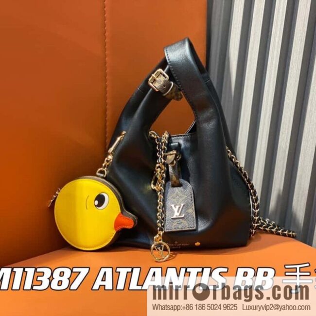 [Premium‑quality] M11387 black full leather (with little yellow duck) variable code chip version, small shopping bag series ATLANTIS BB handbag