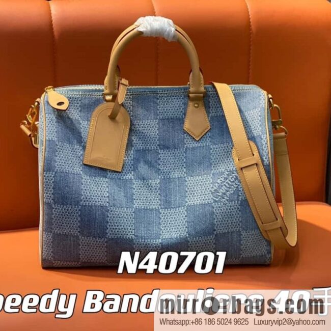 [Premium‑quality] N40701 plaid denim, pillow bag speedy series Speedy 40 Bandouliere handbag