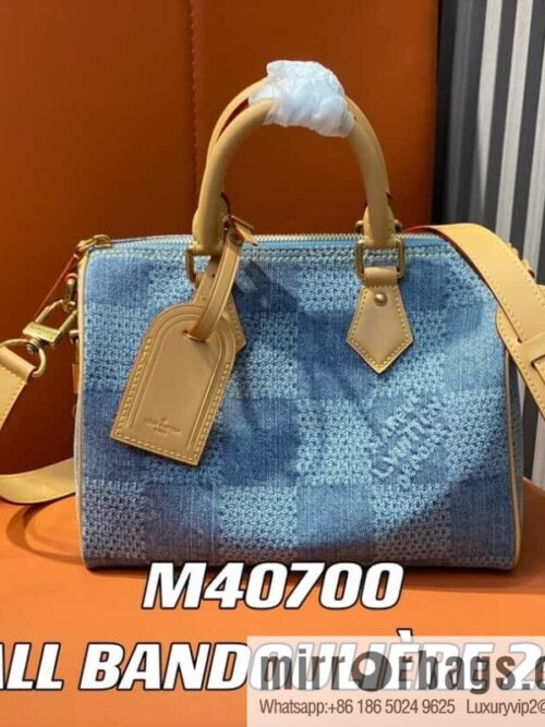 [Boutique‑grade] M40700 blue plaid chip version, denim pillow bag speedy series KEEPALL BANDOULIZRE 25 handbag