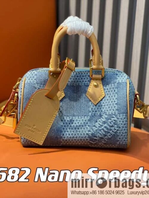[Premium‑quality] N40682 blue plaid denim pillow bag speedy series Nano Speedy handbag