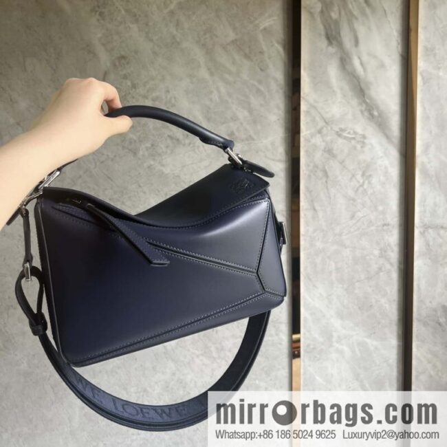 LOEWE satin leather ➕ Anagram embroidery shoulder strap geometric bag 0189 blue 24CM