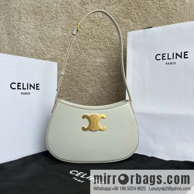 CELINE TILI Medium glossy cow leather (fabric) handbag 115703 cloud gray/gold buckle