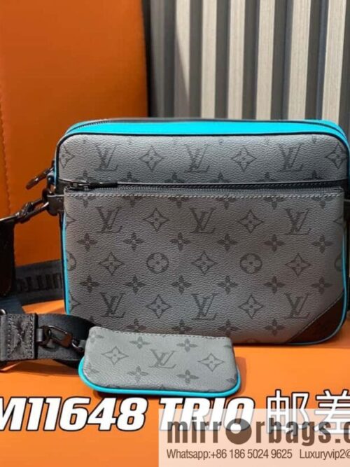 [Boutique‑grade] M11648 blue silver flower, men\'s bag three-piece messenger bag series TRIO messenger bag