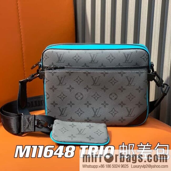 [Boutique‑grade] M11648 blue silver flower, men\'s bag three-piece messenger bag series TRIO messenger bag