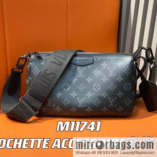 [Boutique‑grade] M11741 black flower, men\'s bag mahjong bag series POCHETTE ACCESSOIRE mahjong bag
