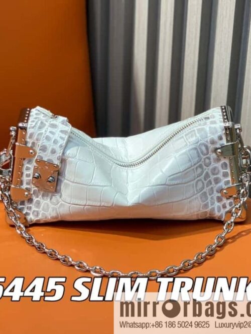 [Boutique‑grade] M25445 white Himalayan crocodile pattern full leather, soft box series SLIM TRUNK handbag