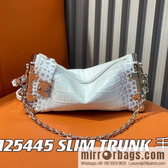 [Boutique‑grade] M25445 white Himalayan crocodile pattern full leather, soft box series SLIM TRUNK handbag