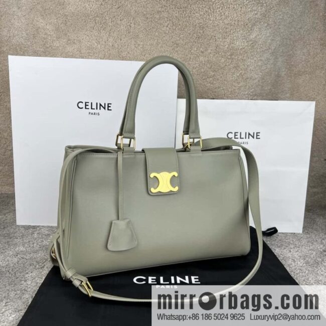 CELINE APPOLINE Medium soft cow leather (fabric) handbag 114963 grey green