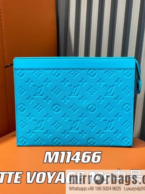 [Premium‑quality] M11466 blue full leather embossed, clutch bag series, the new POCHETTE VOYAGE Ms medium clutch bag of the season