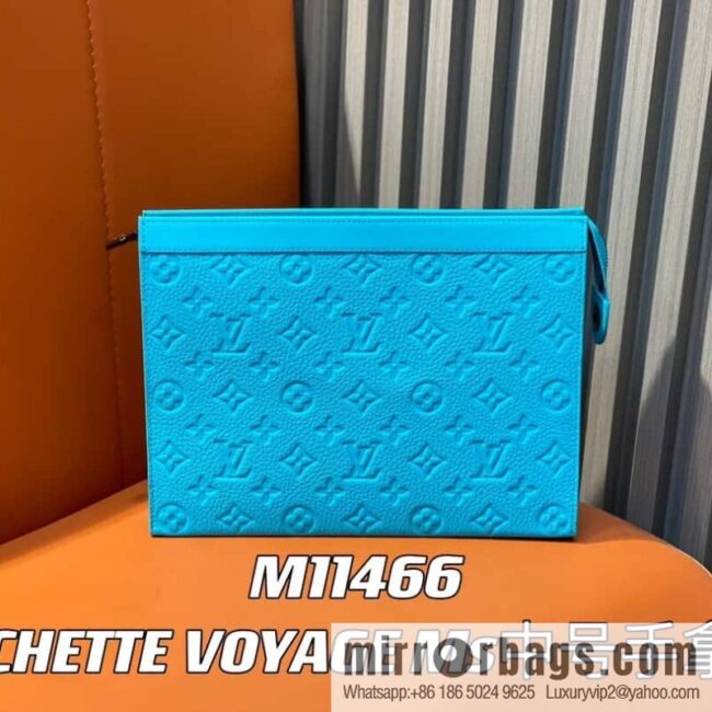 [Premium‑quality] M11466 blue full leather embossed, clutch bag series, the new POCHETTE VOYAGE Ms medium clutch bag of the season