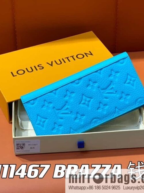 [Boutique‑grade] M11467 blue full leather embossed, long suit clip wallet series BRAZZA wallet