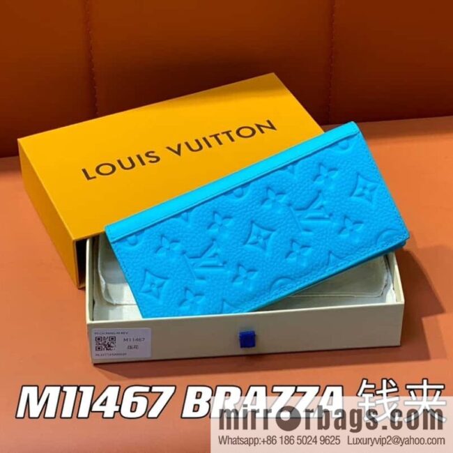 [Boutique‑grade] M11467 blue full leather embossed, long suit clip wallet series BRAZZA wallet
