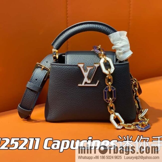 [Boutique‑grade] M25211 dark blue (chain strap) M24863 full leather cap that English series Capucines mini handbag