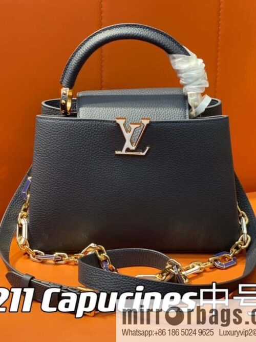 [Boutique‑grade] M25211 dark blue (chain strap) M24863 full leather cap that English series Capucines medium handbag