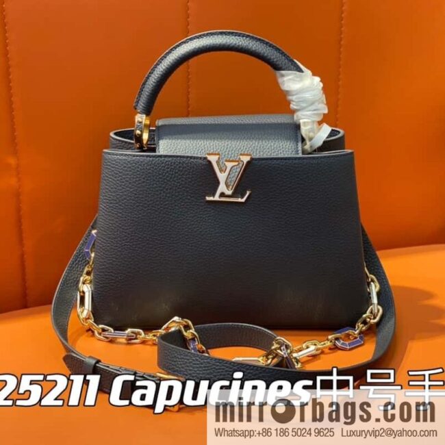 [Boutique‑grade] M25211 dark blue (chain strap) M24863 full leather cap that English series Capucines medium handbag