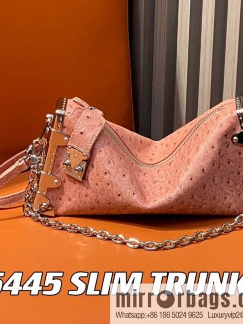 [Boutique‑grade] M25445 pink ostrich pattern full leather, soft box series SLIM TRUNK handbag
