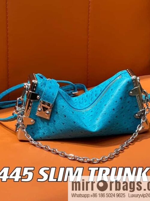 [Boutique‑grade] M25445 blue ostrich pattern full leather, soft box series SLIM TRUNK handbag