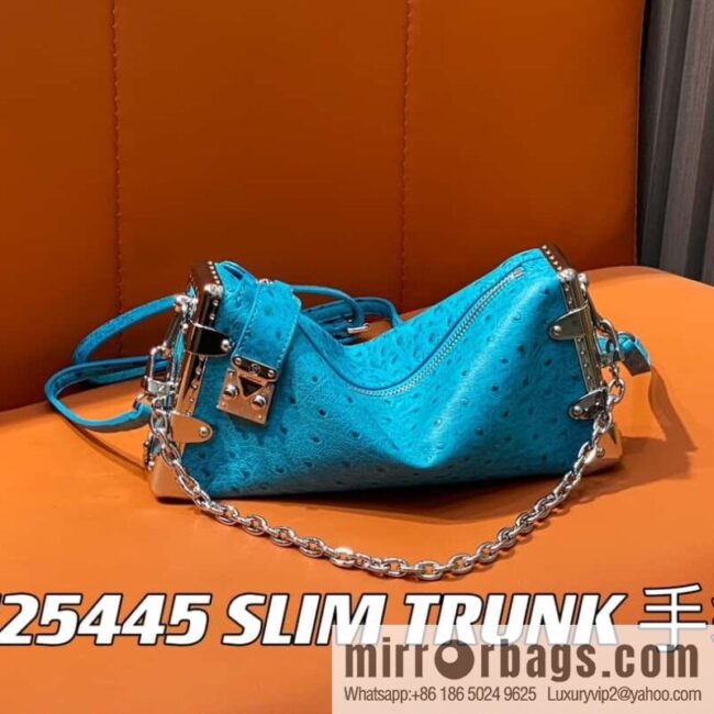 [Boutique‑grade] M25445 blue ostrich pattern full leather, soft box series SLIM TRUNK handbag