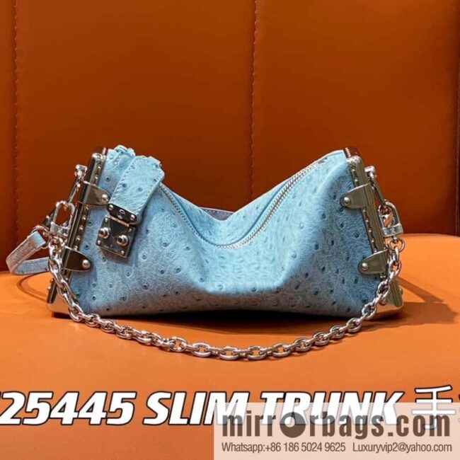 [Boutique‑grade] M25445 sky blue ostrich pattern full leather, soft box series SLIM TRUNK handbag