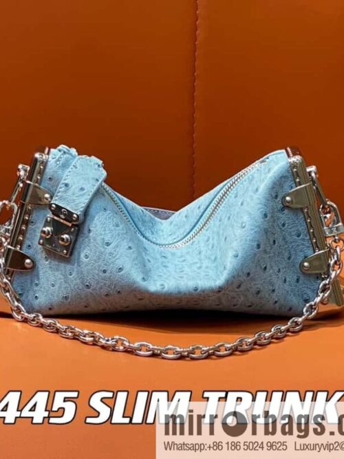 [Boutique‑grade] M25445 sky blue ostrich pattern full leather, soft box series SLIM TRUNK handbag
