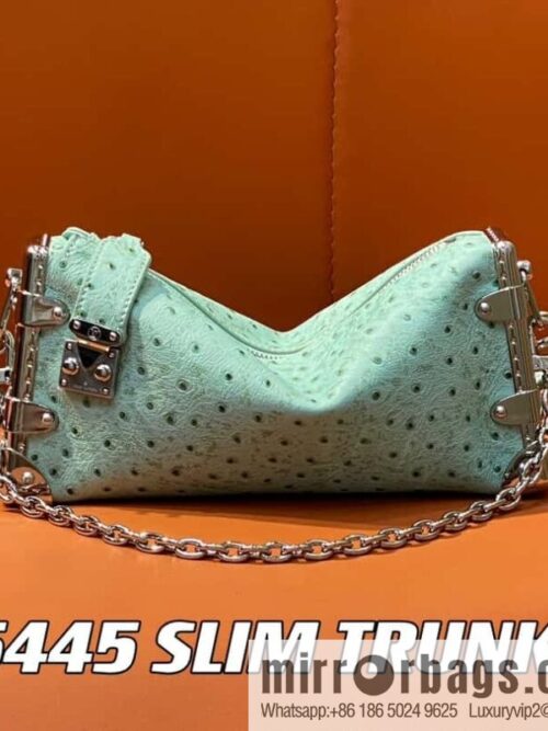 [Boutique‑grade] M25445 light green ostrich pattern full leather, soft box series SLIM TRUNK handbag