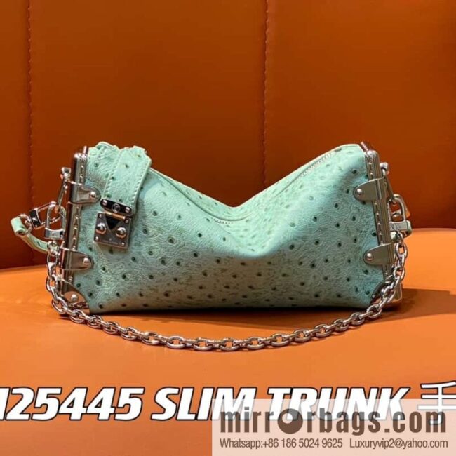 [Boutique‑grade] M25445 light green ostrich pattern full leather, soft box series SLIM TRUNK handbag