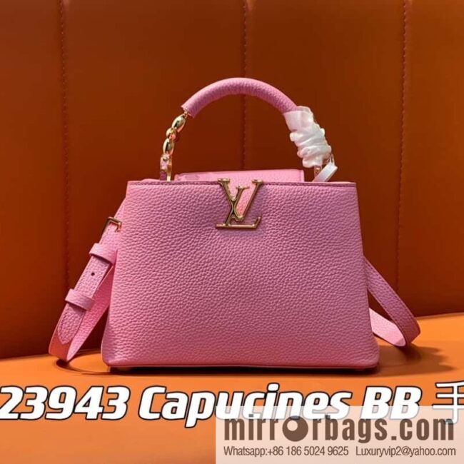 [Boutique‑grade] M23943 pink full leather cap that English series, this Capucines BB handbag
