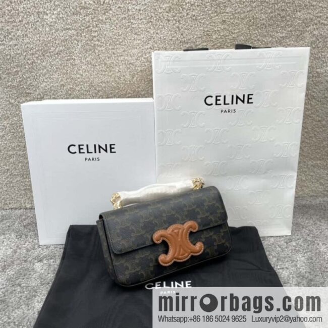 CELINE TRIOMPHE logo printed cow leather (fabric) chain strap shoulder backpack 199242 monogram