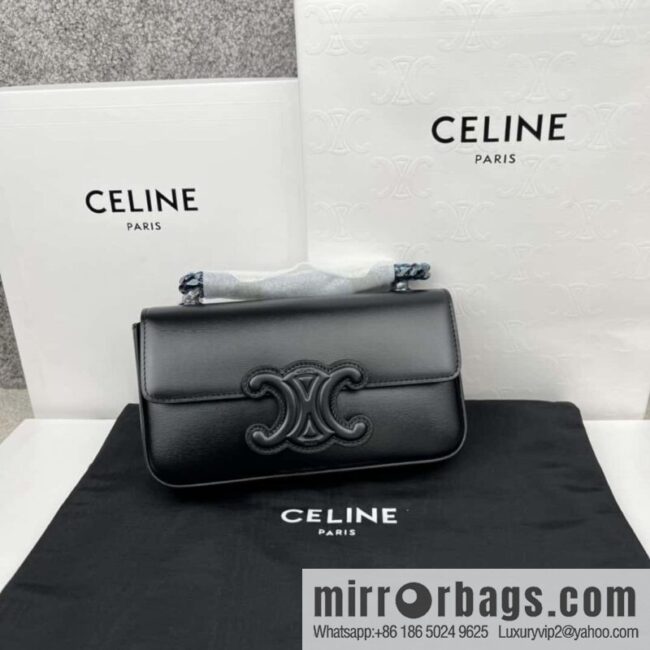 CELINE TRIOMPHE shiny cow leather (fabric) chain strap shoulder backpack 199243 black
