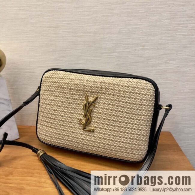 YSL camera bag _ black leather with woven 520534