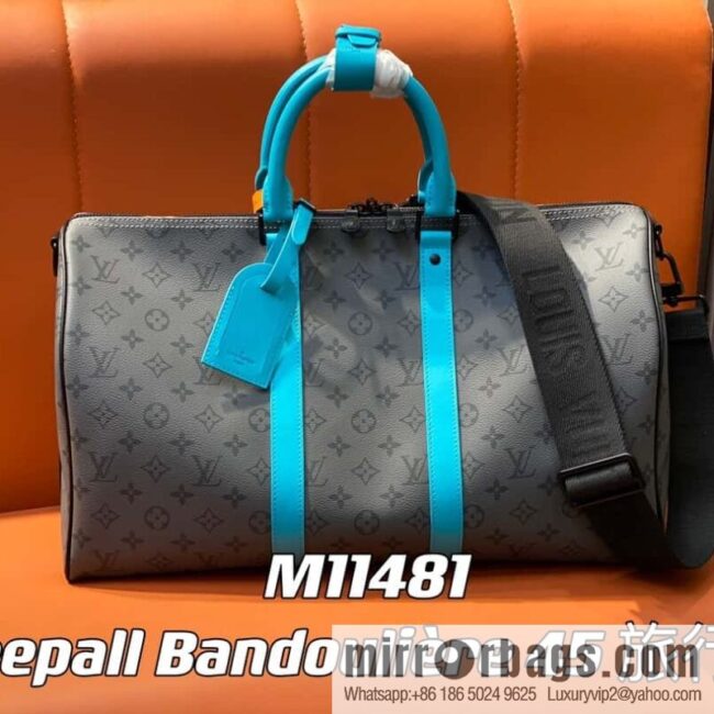 [Boutique‑grade] M11481 blue/silver flower, travel bag series Keepall Bandoulière 45 travel bag