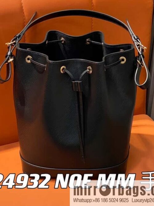 [Boutique‑grade] M24932 black, water ripple bucket bag NOE MM handbag