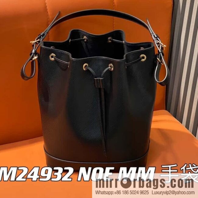 [Boutique‑grade] M24932 black, water ripple bucket bag NOE MM handbag