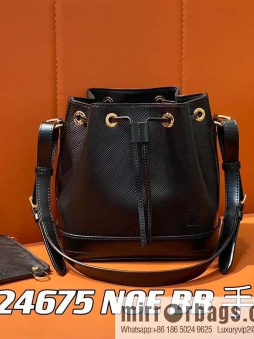 [Boutique‑grade] M24675 black, water ripple bucket bag NOE BB handbag