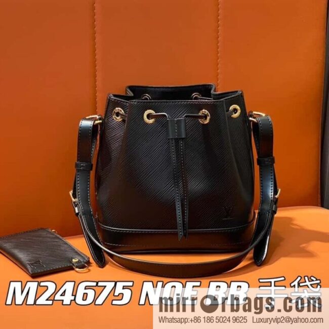 [Boutique‑grade] M24675 black, water ripple bucket bag NOE BB handbag
