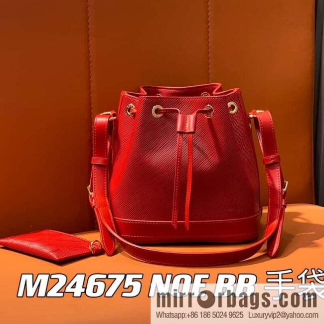 [Boutique‑grade] M24675 red, water ripple bucket bag NOE BB handbag