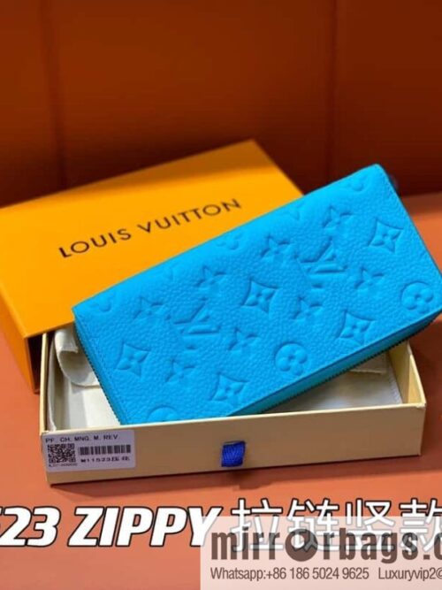 [Premium‑quality] M11523 blue full leather embossed, single zipper wallet series ZIPPY zipper vertical wallet