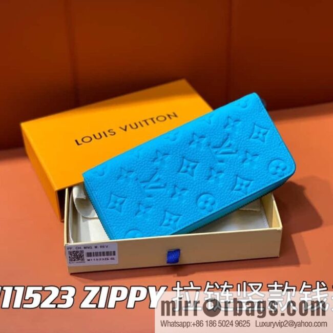 [Premium‑quality] M11523 blue full leather embossed, single zipper wallet series ZIPPY zipper vertical wallet