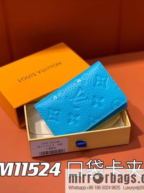 [Boutique‑grade] M11524 blue full leather embossing, card bag wallet series, pocket card clip