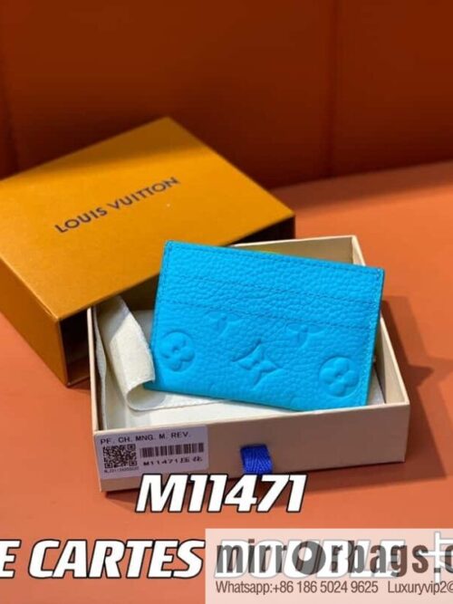 [Boutique‑grade] M11471 blue full leather embossed, card bag wallet series PORTE CARTES DOUBLE card holder