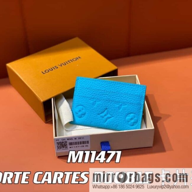 [Boutique‑grade] M11471 blue full leather embossed, card bag wallet series PORTE CARTES DOUBLE card holder