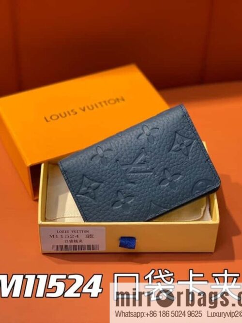 [Boutique‑grade] M11524 dark blue full leather embossed, card bag wallet series, pocket card clip, wallet
