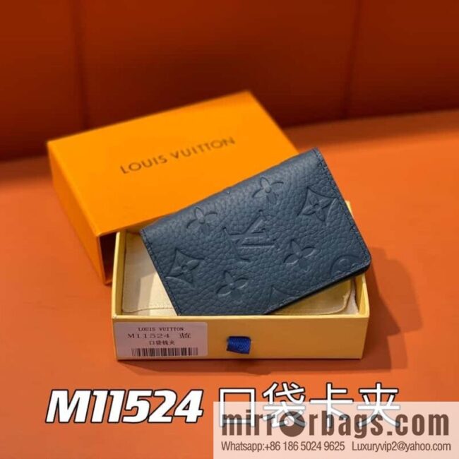 [Boutique‑grade] M11524 dark blue full leather embossed, card bag wallet series, pocket card clip, wallet