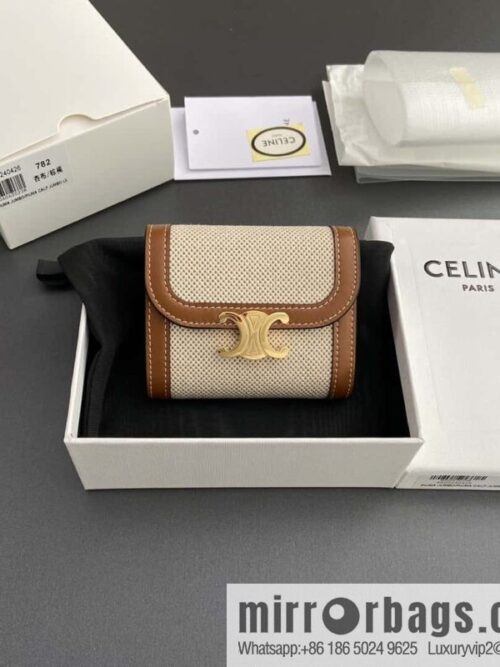 wsxc1724851490632_0-800x800rbrnydqmdks170051_20250705204403.jpg CELINE TRIOMPHE Fabric Apricot Cloth and Cow Leather Short Wallet 10D782CQH.04LU783