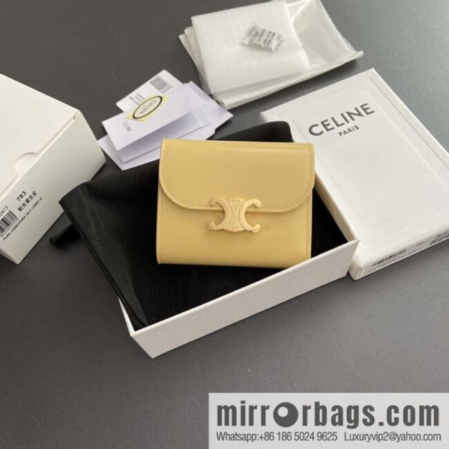 CELINE TRIOMPHE shiny cow leather wallet 10D782CQH.04LU783 sunshine yellow full leather