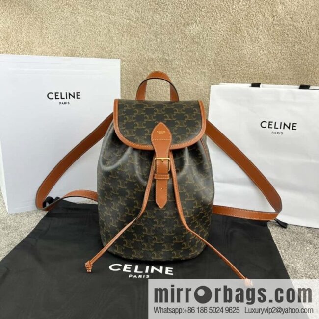 CELINE FOLCO Logo Printed Cow Leather Medium Backpack 117902