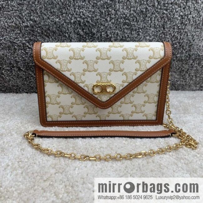 CELINE MAILLON TRIOMPHE logo printed sheepskin chain wallet 10H422 white flower