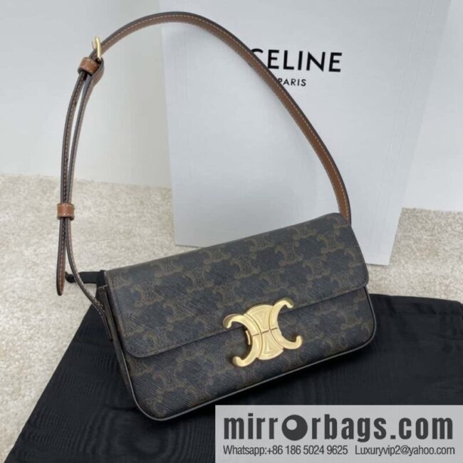 CELINE TRIOMPHE logo print cow leather shoulder backpack tan 194143