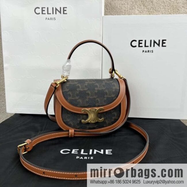 CELINE BESACE TRIOMPHE Mini Logo Printed Cow Leather Handbag 10K502