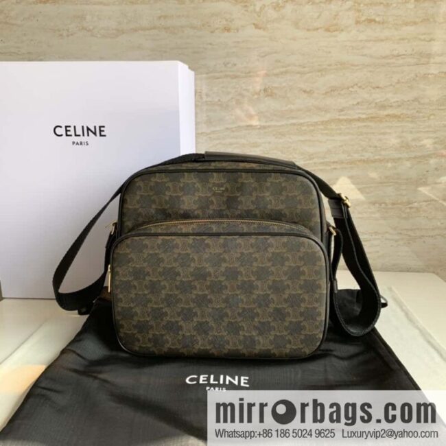 CELINE TRIOMPHE canvas and calfskin large pocket messenger bag 190822